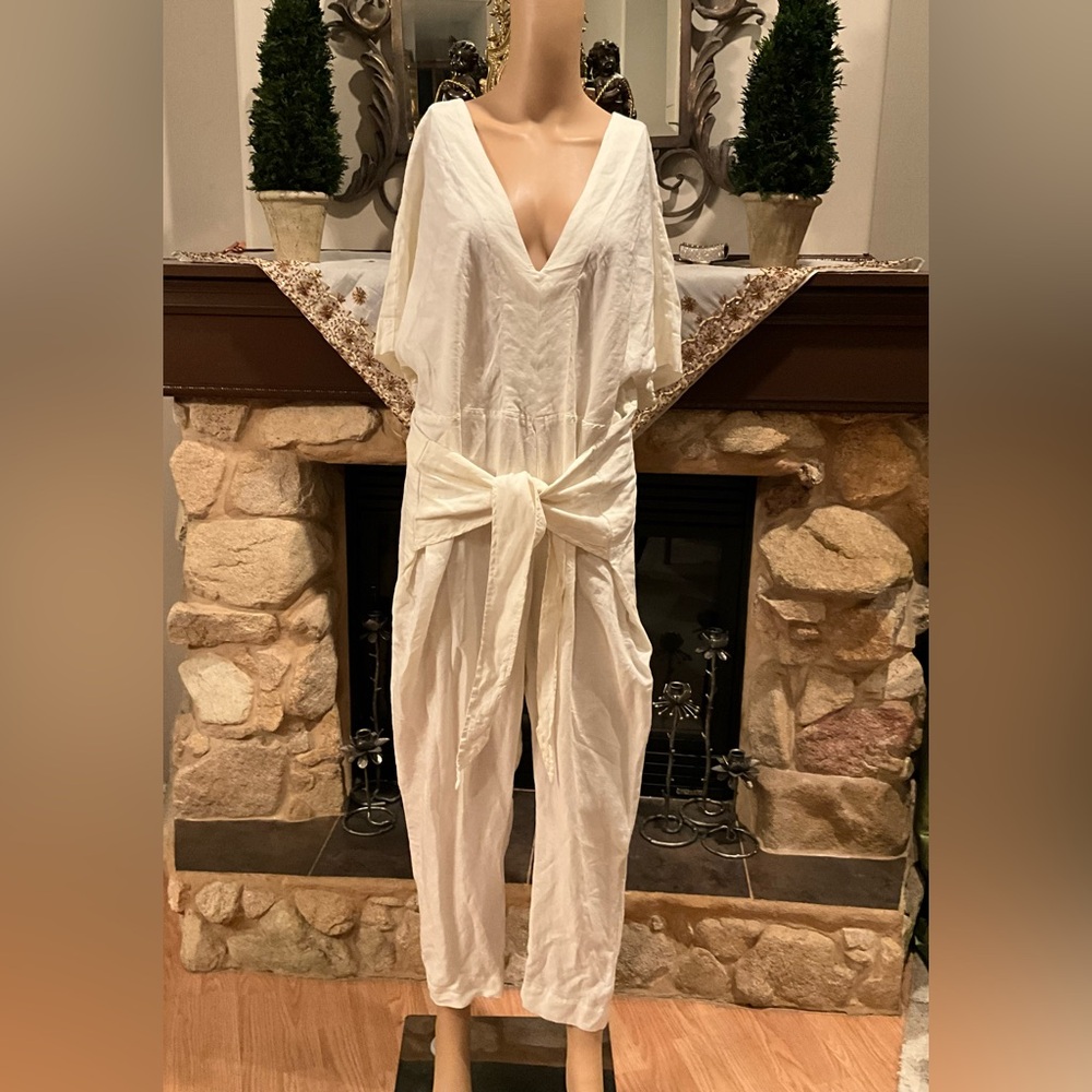 Free People Shining Sun Tie Front Off White / Ivory jumpsuit M - Picture 4 of 13